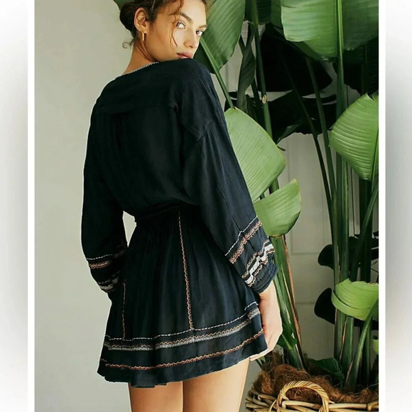 Free People Delilah Embroidered Wrap Mini Dress Midnight Blue Size XS - Picture 2 of 11